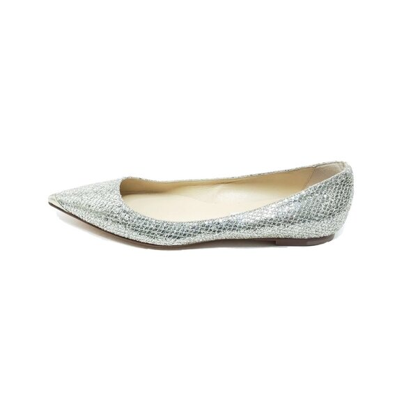 Jimmy Choo Romy Pointed Toe Glitter Flats Gold SilverWomens EU 38.5 US 8.5